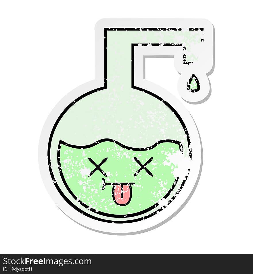 distressed sticker of a cute cartoon science experiment