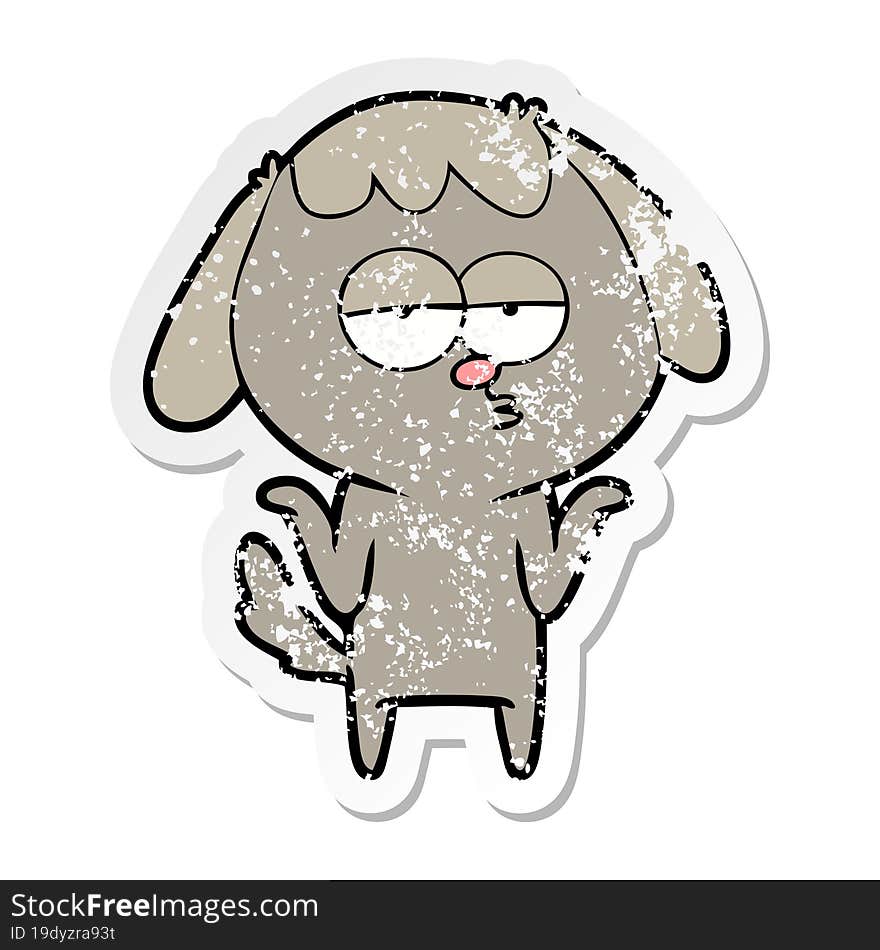 Distressed Sticker Of A Cartoon Bored Dog