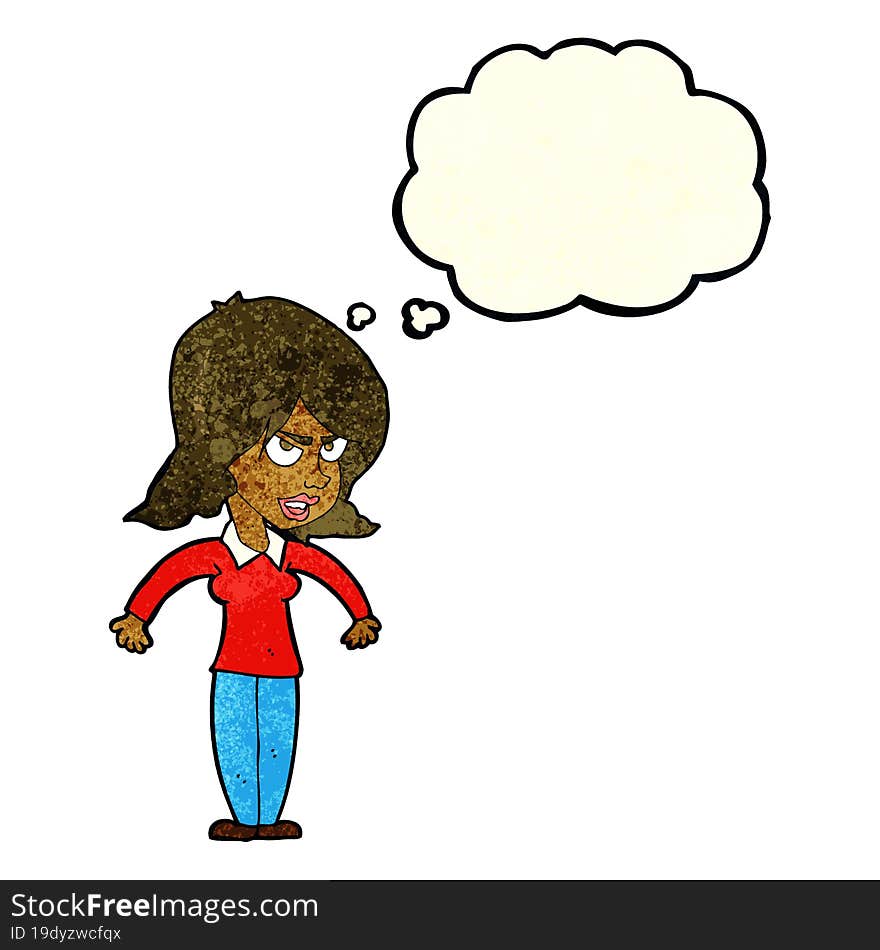 cartoon mean woman with thought bubble