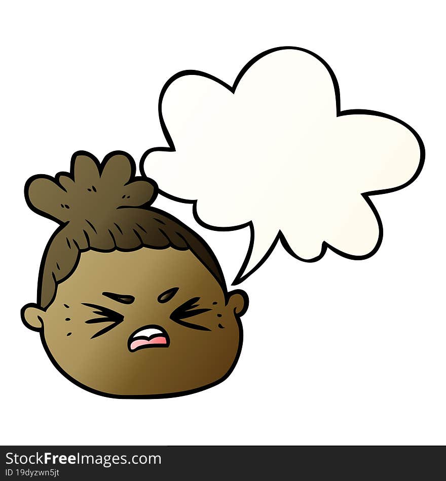 cartoon female face and speech bubble in smooth gradient style