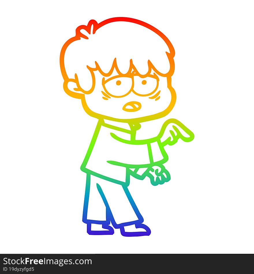 rainbow gradient line drawing cartoon exhausted boy