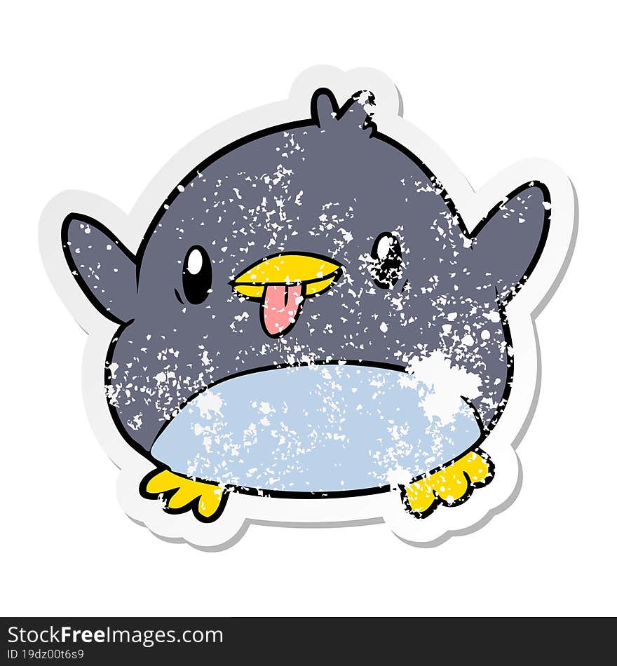 distressed sticker of a cute cartoon penguin