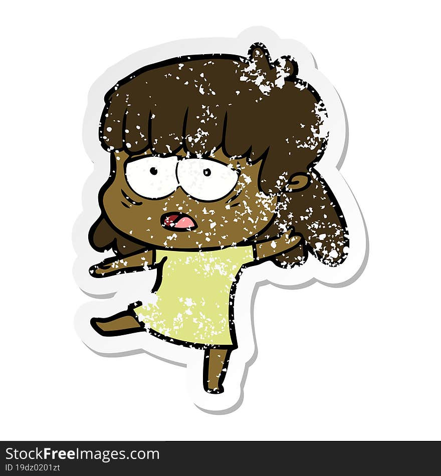 distressed sticker of a cartoon tired woman