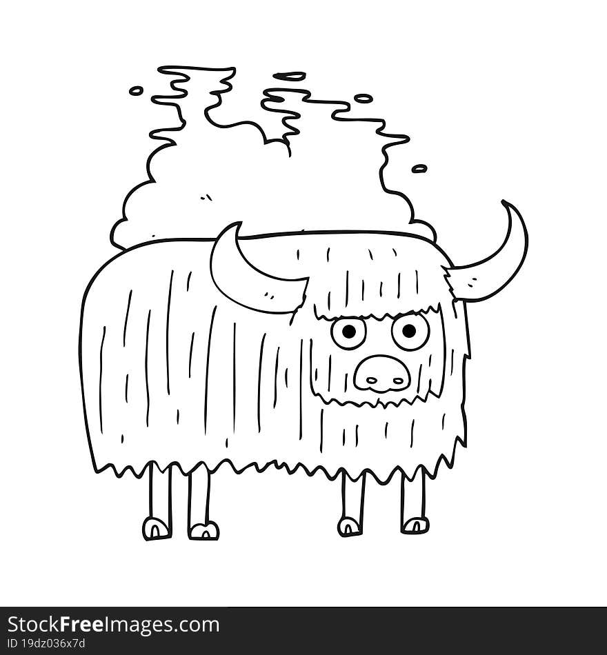 freehand drawn black and white cartoon smelly cow