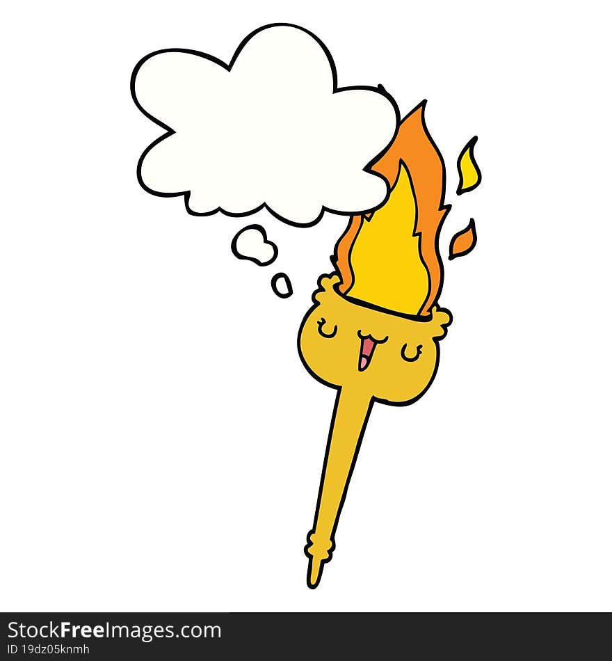 cartoon flaming torch and thought bubble