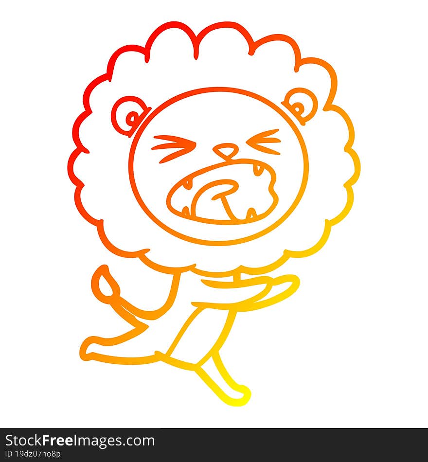 warm gradient line drawing cartoon running lion