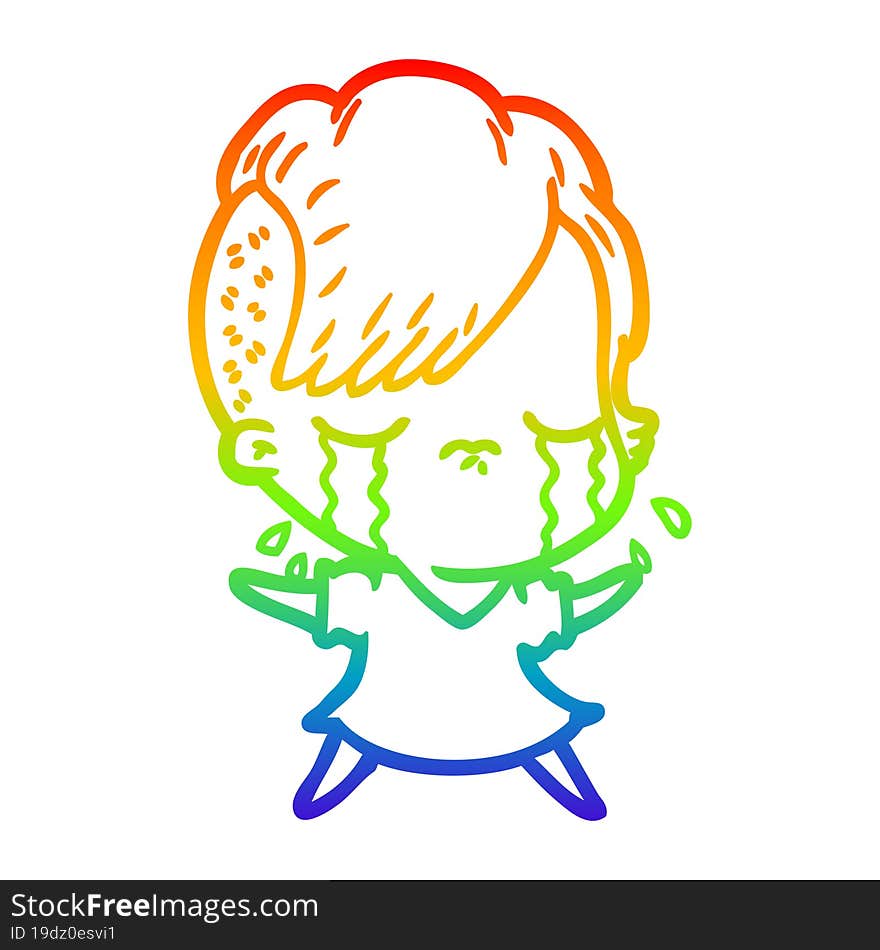 rainbow gradient line drawing of a cartoon crying girl