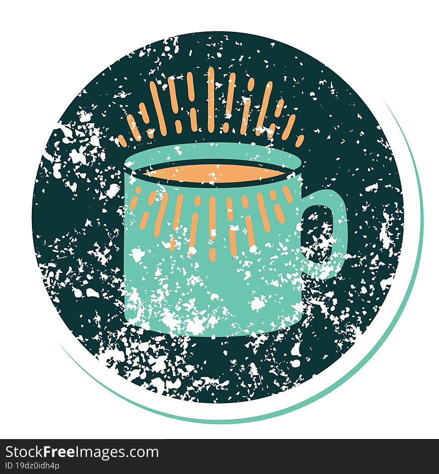 distressed sticker tattoo style icon of cup of coffee