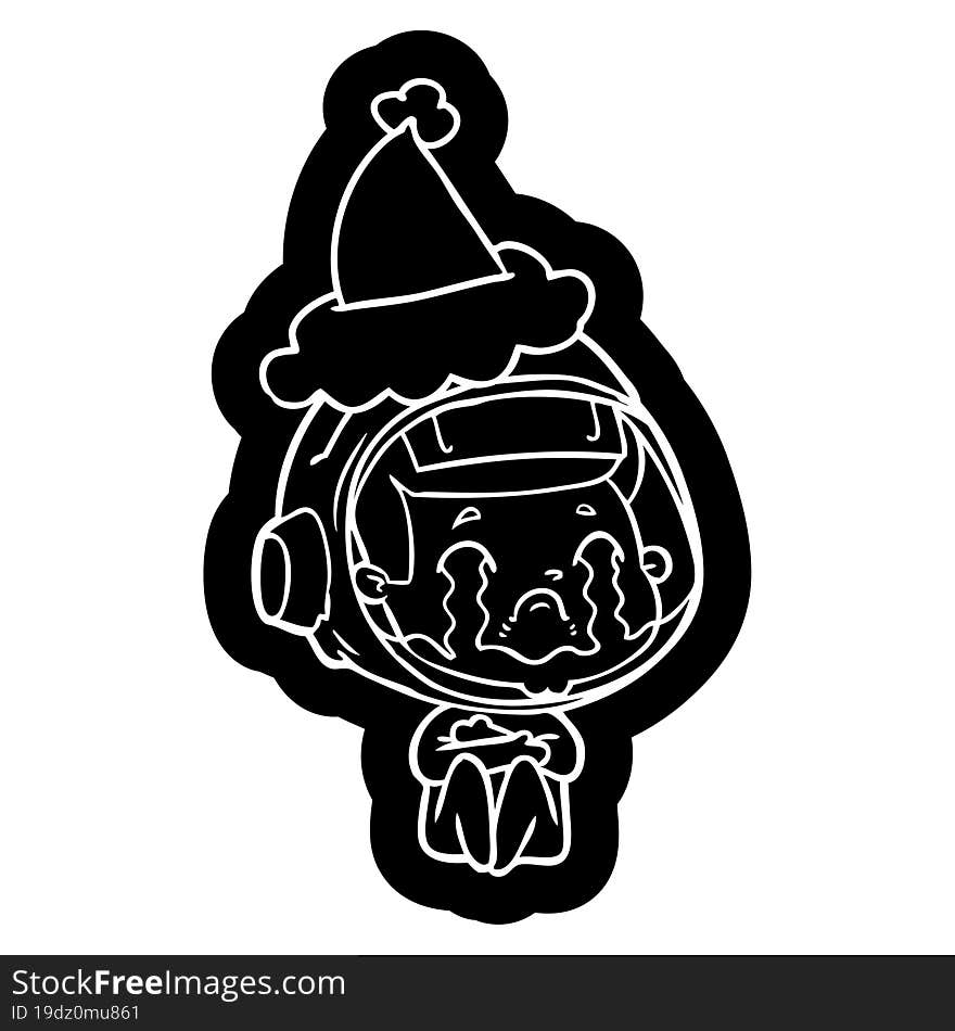 Cartoon Icon Of A Crying Astronaut Wearing Santa Hat