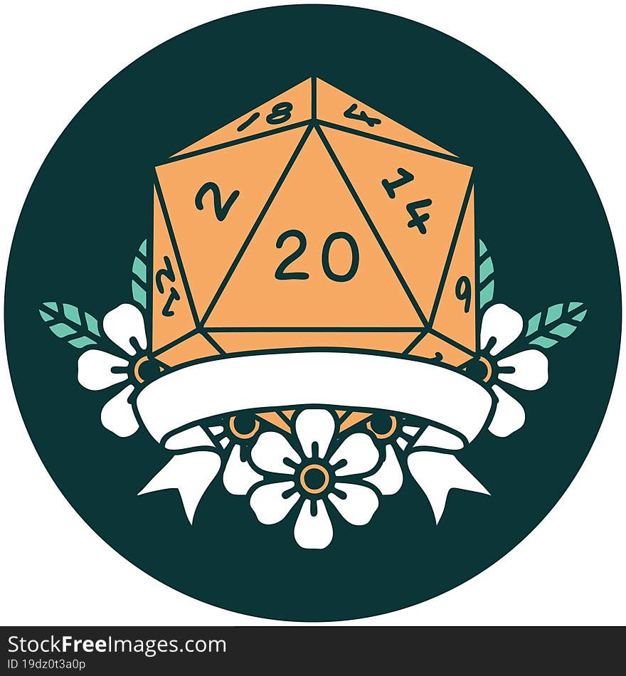 natural 20 critical hit D20 dice roll icon