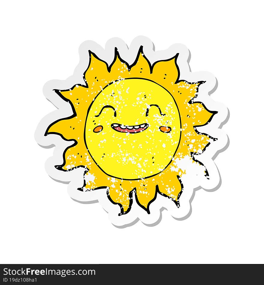 Retro Distressed Sticker Of A Cartoon Happy Sun