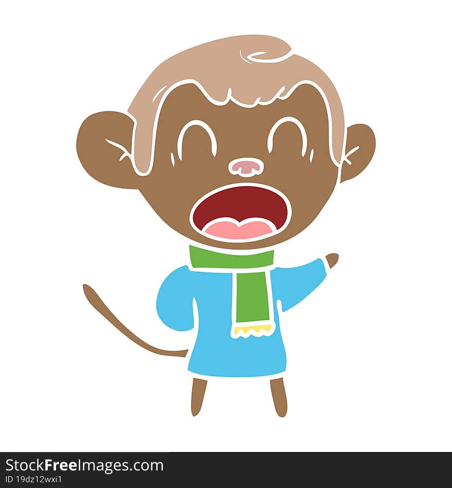 shouting flat color style cartoon monkey wearing scarf