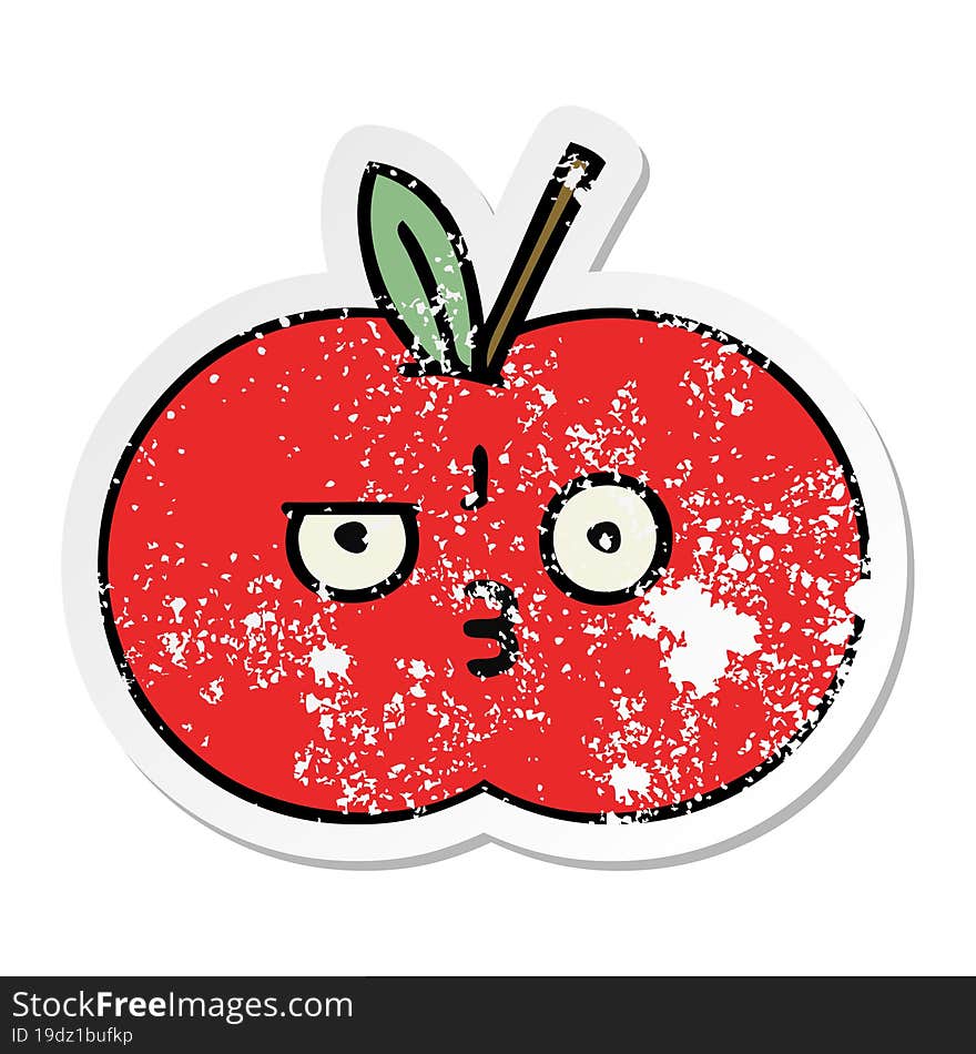 distressed sticker of a cute cartoon red apple