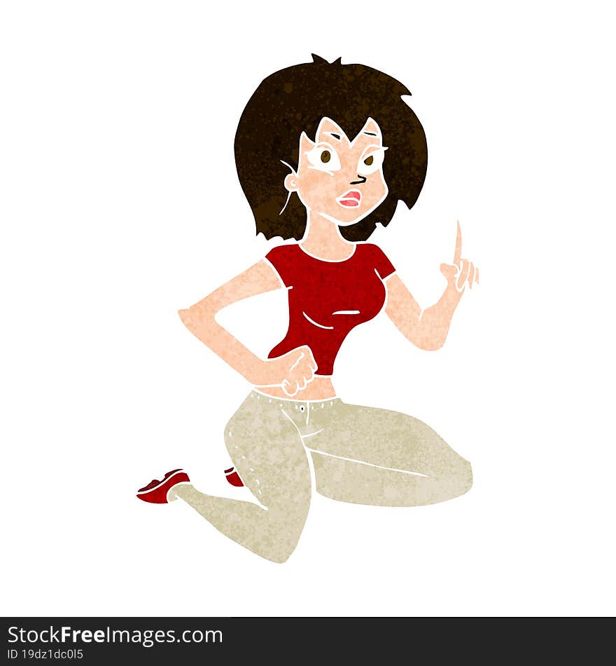 cartoon sitting woman with idea