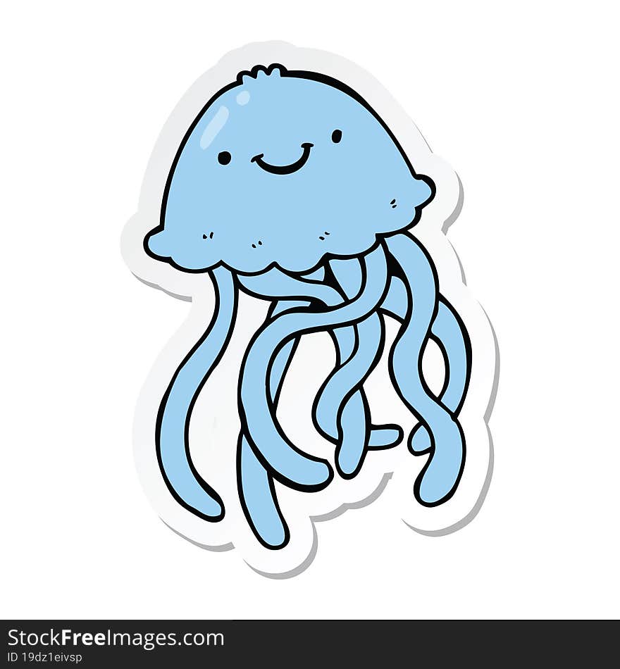 sticker of a cartoon happy jellyfish