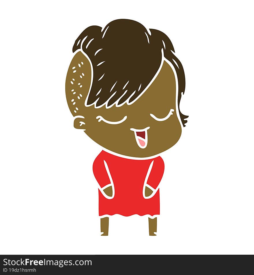 Happy Flat Color Style Cartoon Girl