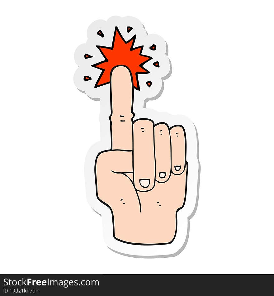 sticker of a cartoon pointing hand