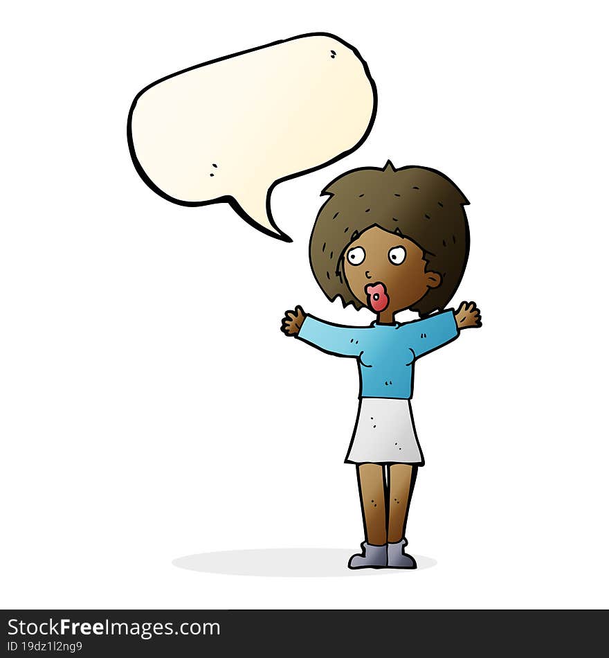 cartoon worried woman with speech bubble