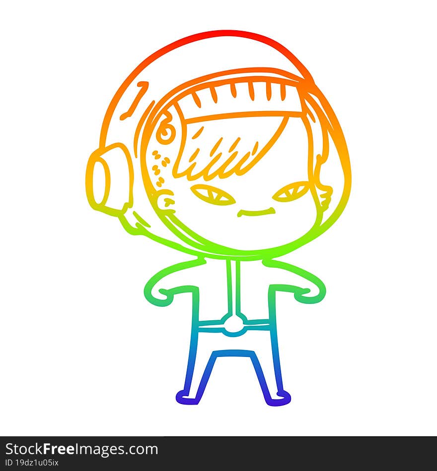 rainbow gradient line drawing of a cartoon astronaut woman