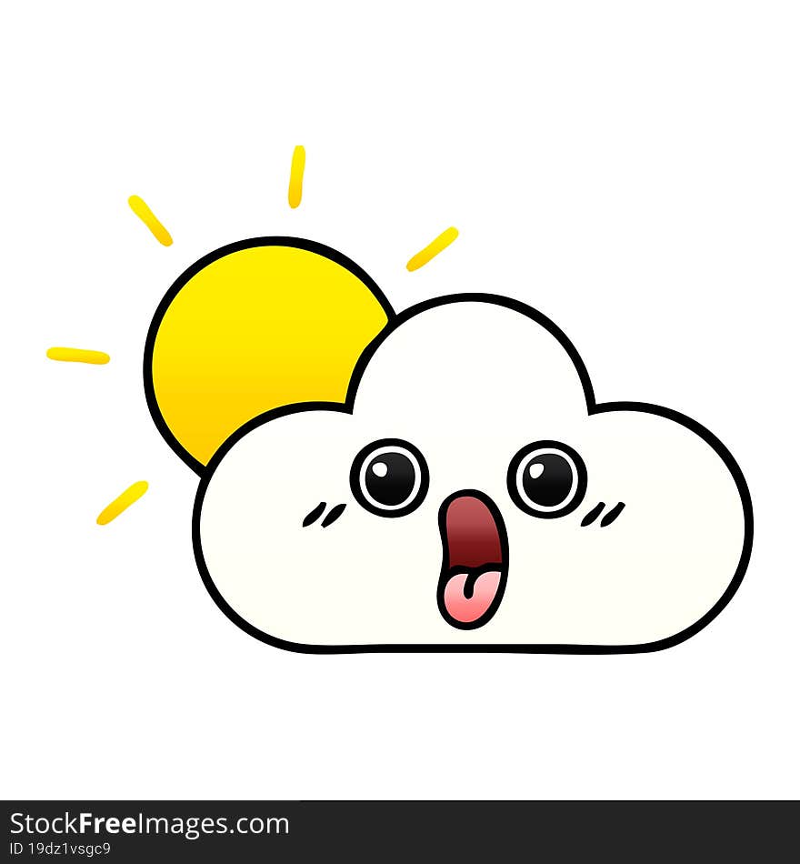 Gradient Shaded Cartoon Sun And Cloud