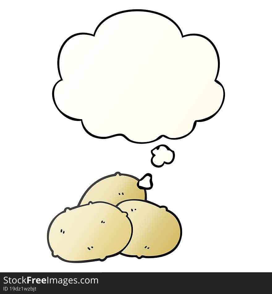 cartoon potatoes and thought bubble in smooth gradient style