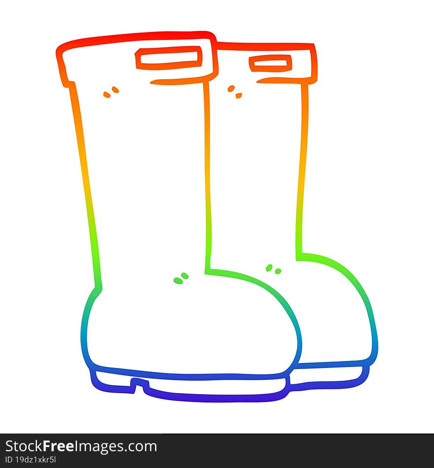 rainbow gradient line drawing of a cartoon wellingtons