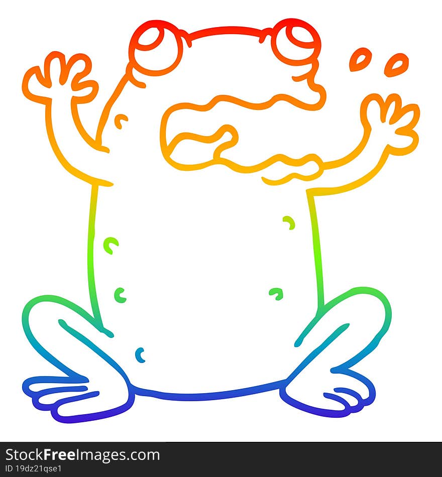 rainbow gradient line drawing of a cartoon crazy frog