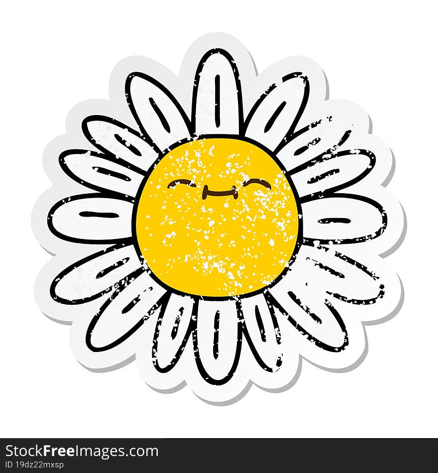 distressed sticker of a quirky hand drawn cartoon flower