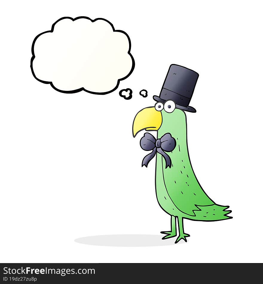 freehand drawn thought bubble cartoon posh parrot