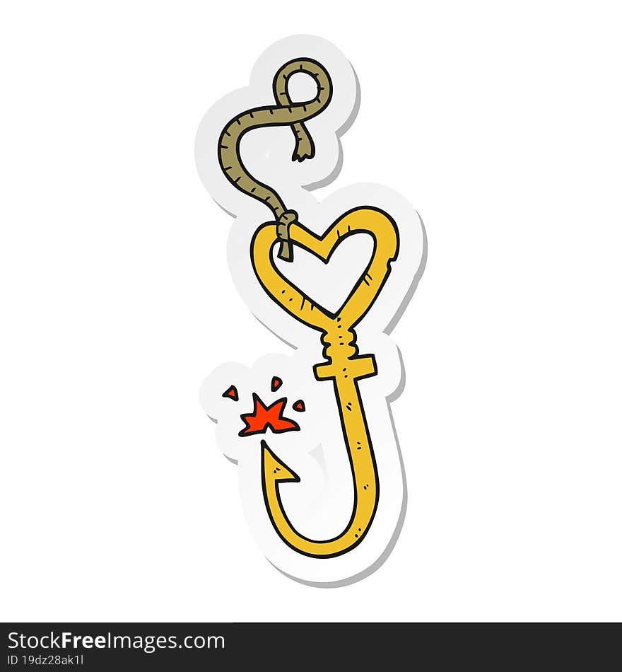 Sticker Of A Cartoon Love Heart Fish Hook