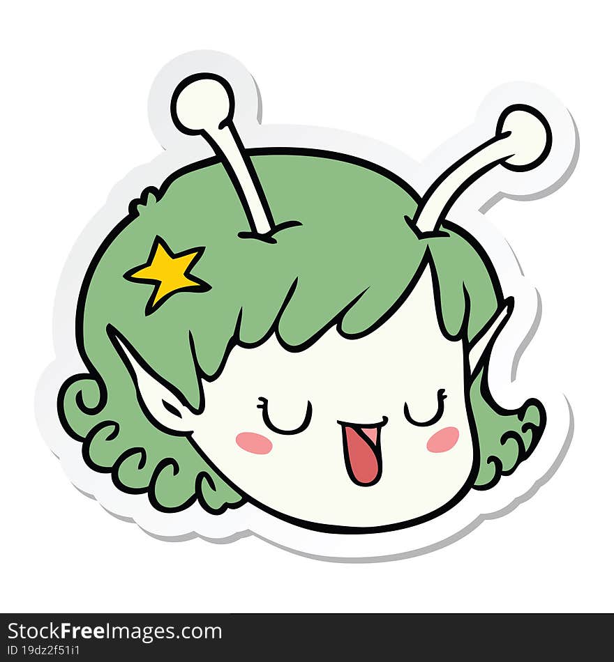 sticker of a cartoon alien space girl face