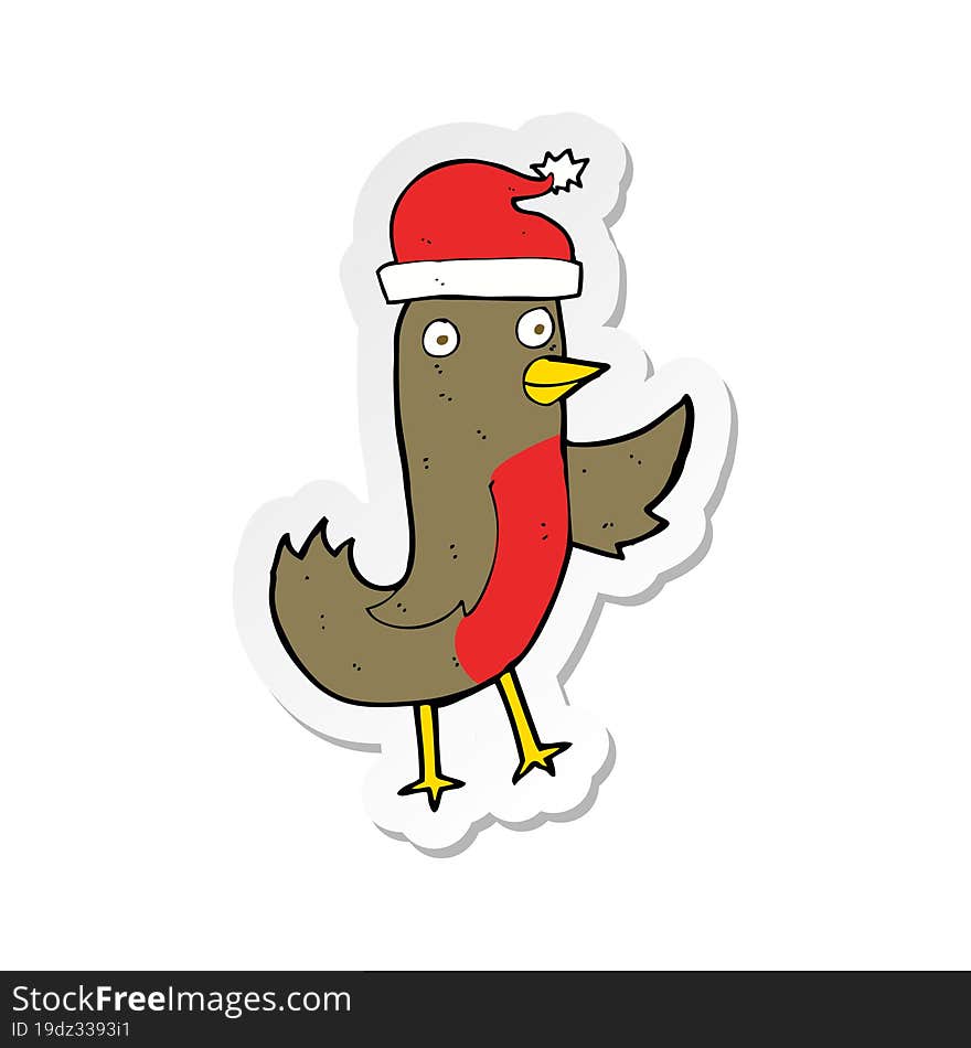 sticker of a cartoon christmas robin wearing hat