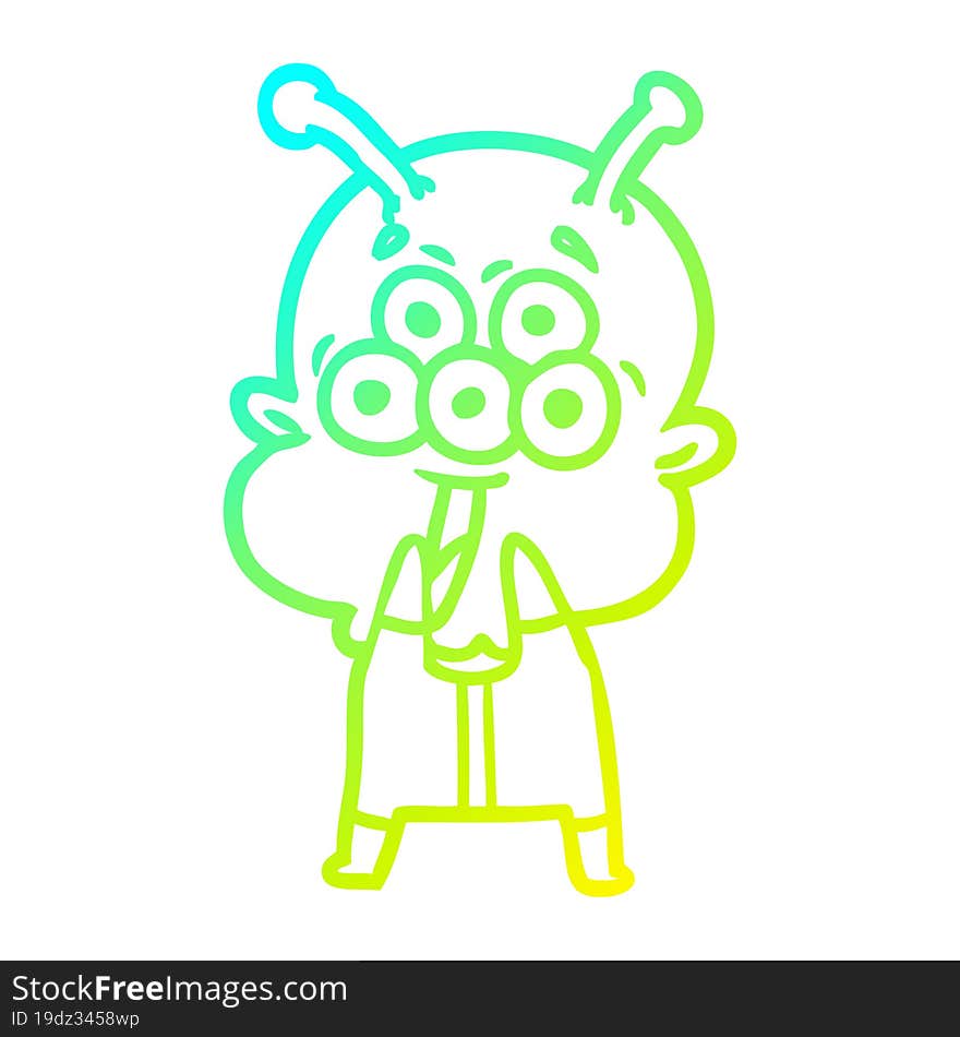 cold gradient line drawing happy cartoon alien gasping in surprise