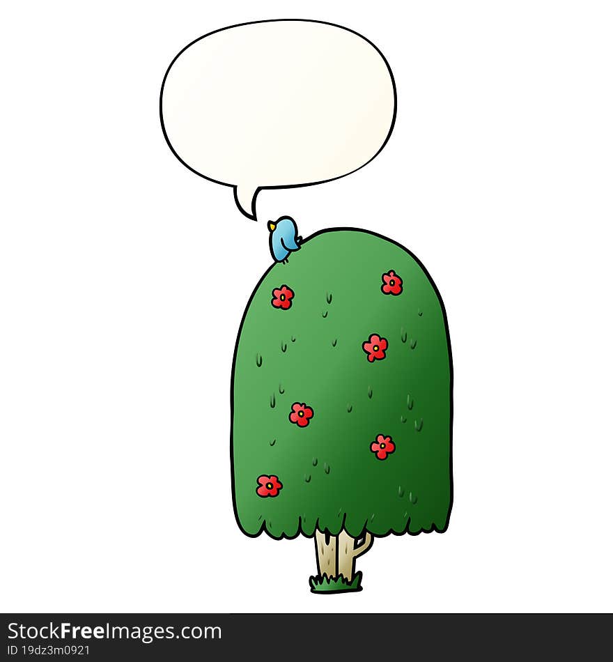 cartoon tall tree and speech bubble in smooth gradient style