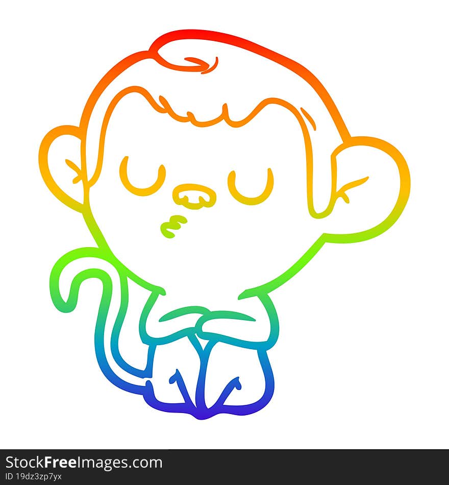 rainbow gradient line drawing of a cartoon monkey