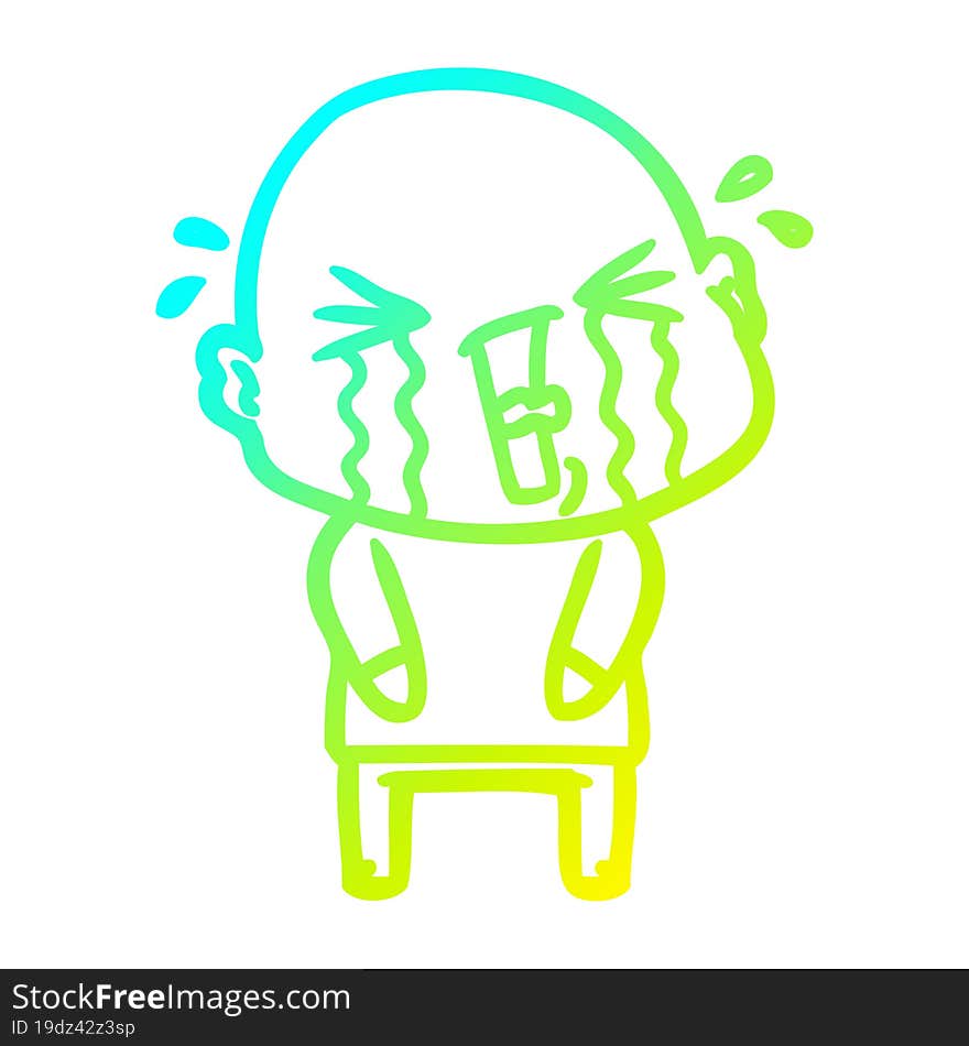 cold gradient line drawing cartoon crying bald man