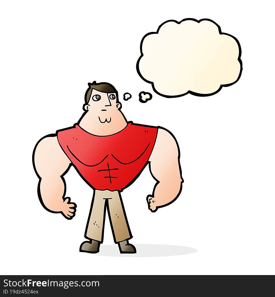 cartoon body builder with thought bubble