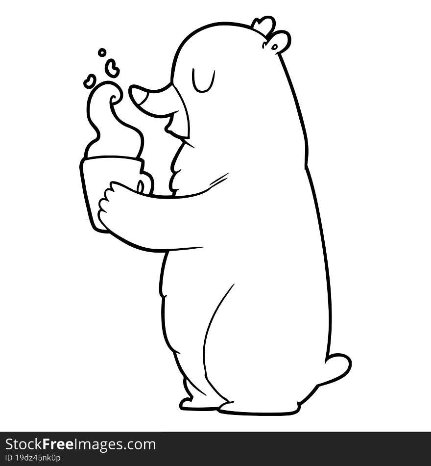 cartoon bear with hot drink. cartoon bear with hot drink