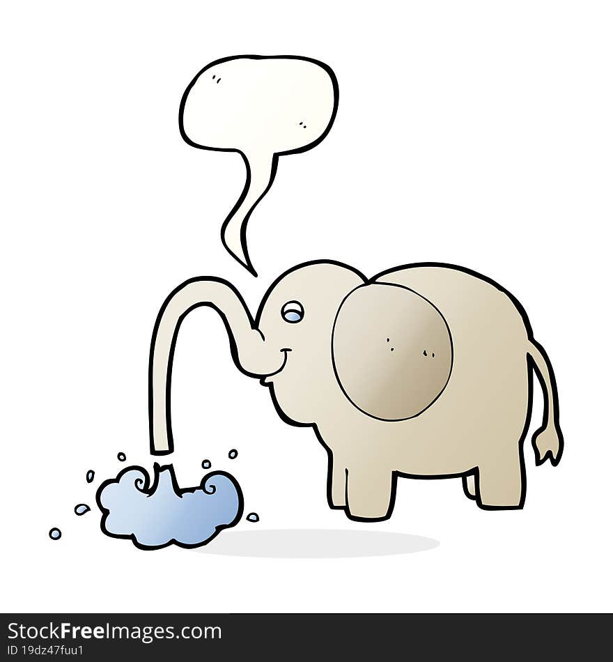 cartoon elephant squirting water with speech bubble