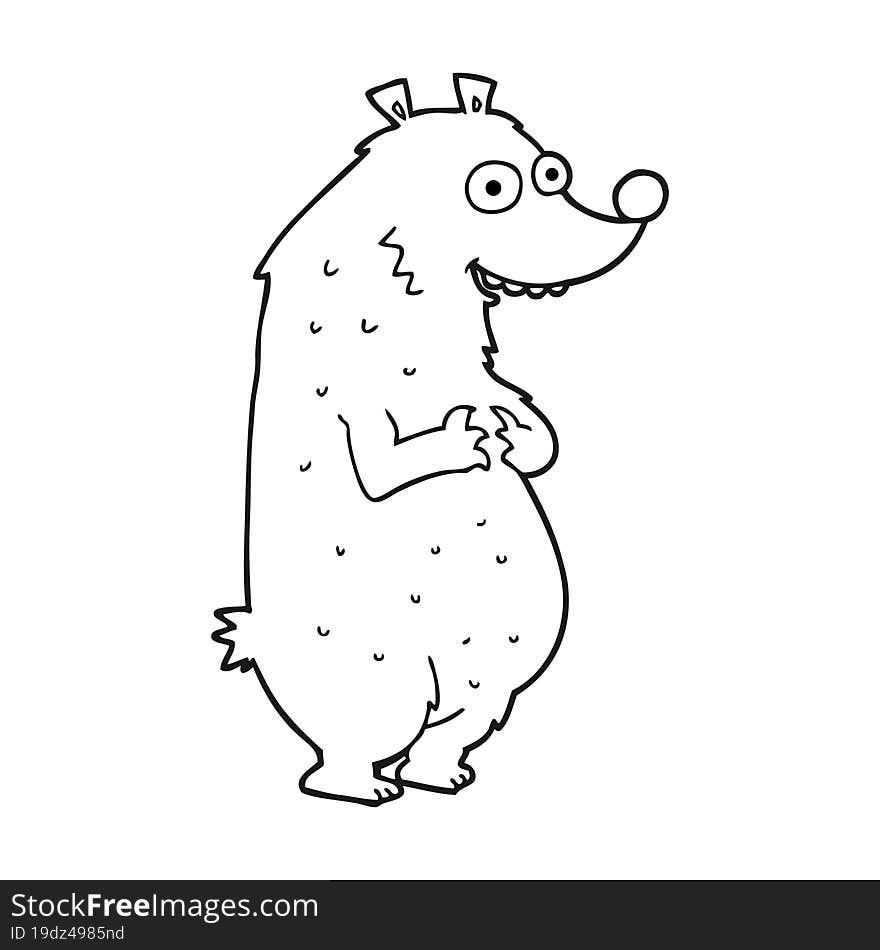 freehand drawn black and white cartoon bear