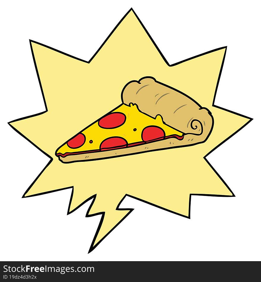 cartoon slice of pizza and speech bubble