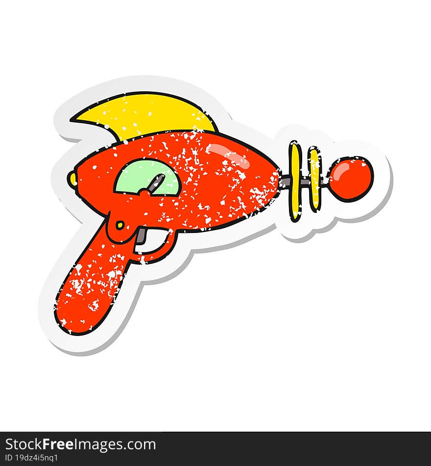 distressed sticker of a cartoon ray gun