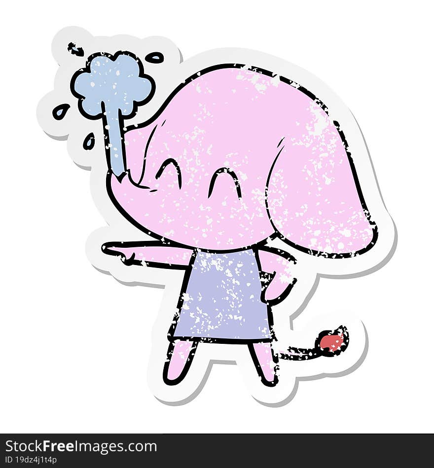 distressed sticker of a cute cartoon elephant spouting water