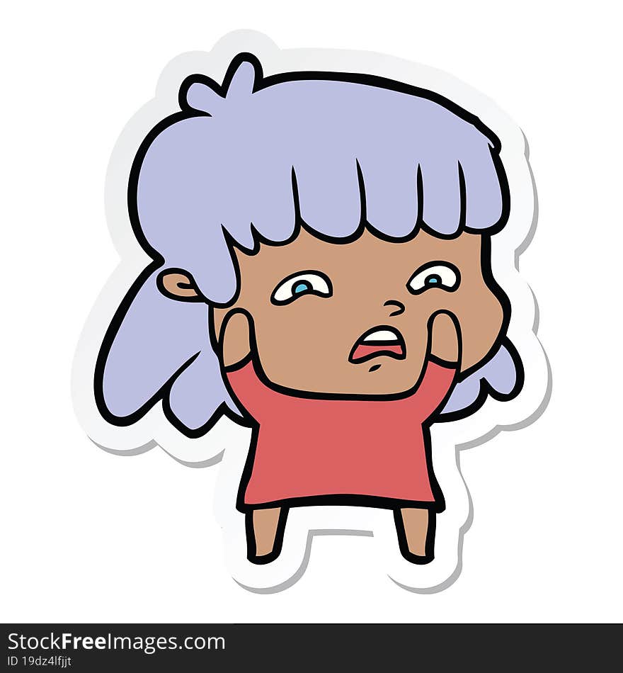 sticker of a cartoon worried woman