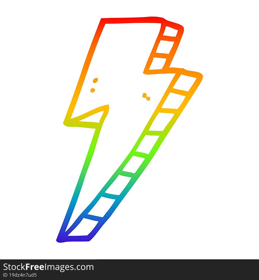 rainbow gradient line drawing of a cartoon lightning bolt