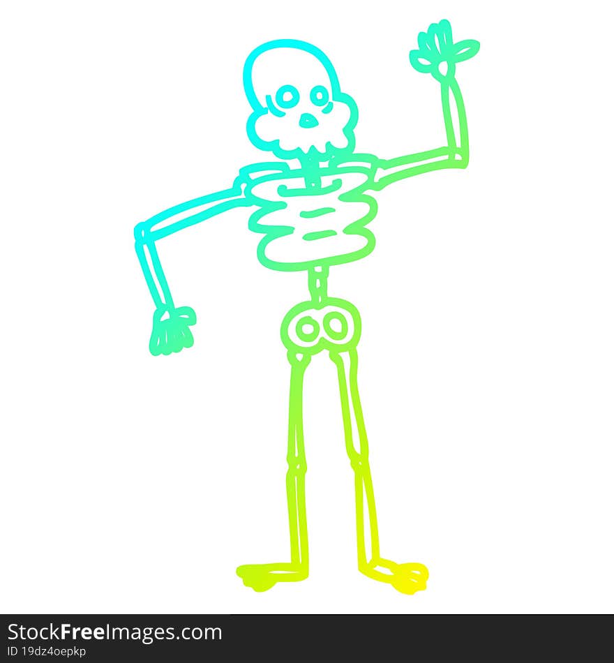 cold gradient line drawing of a cartoon skeleton