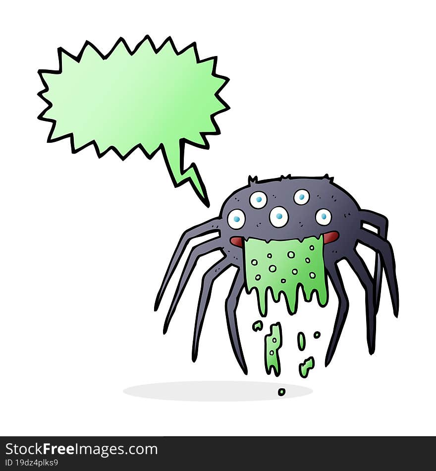 Cartoon Gross Halloween Spider With Speech Bubble