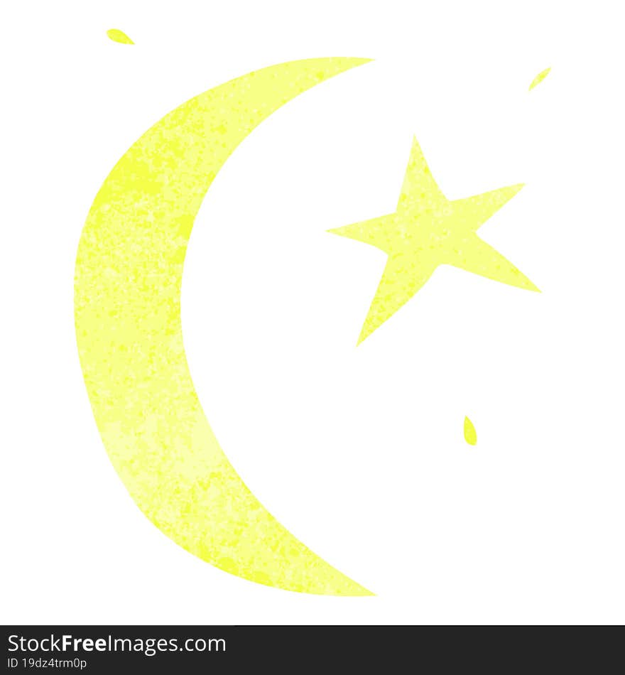 retro cartoon doodle of the moon and a star