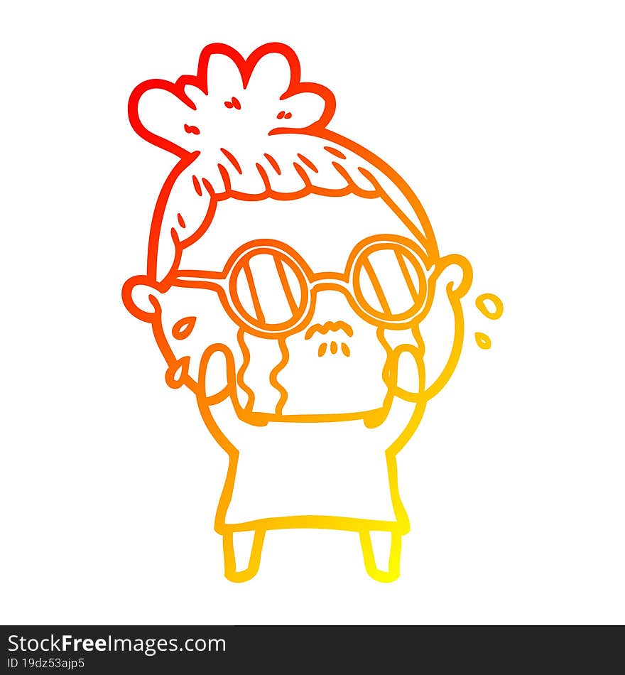 warm gradient line drawing cartoon crying woman wearing spectacles