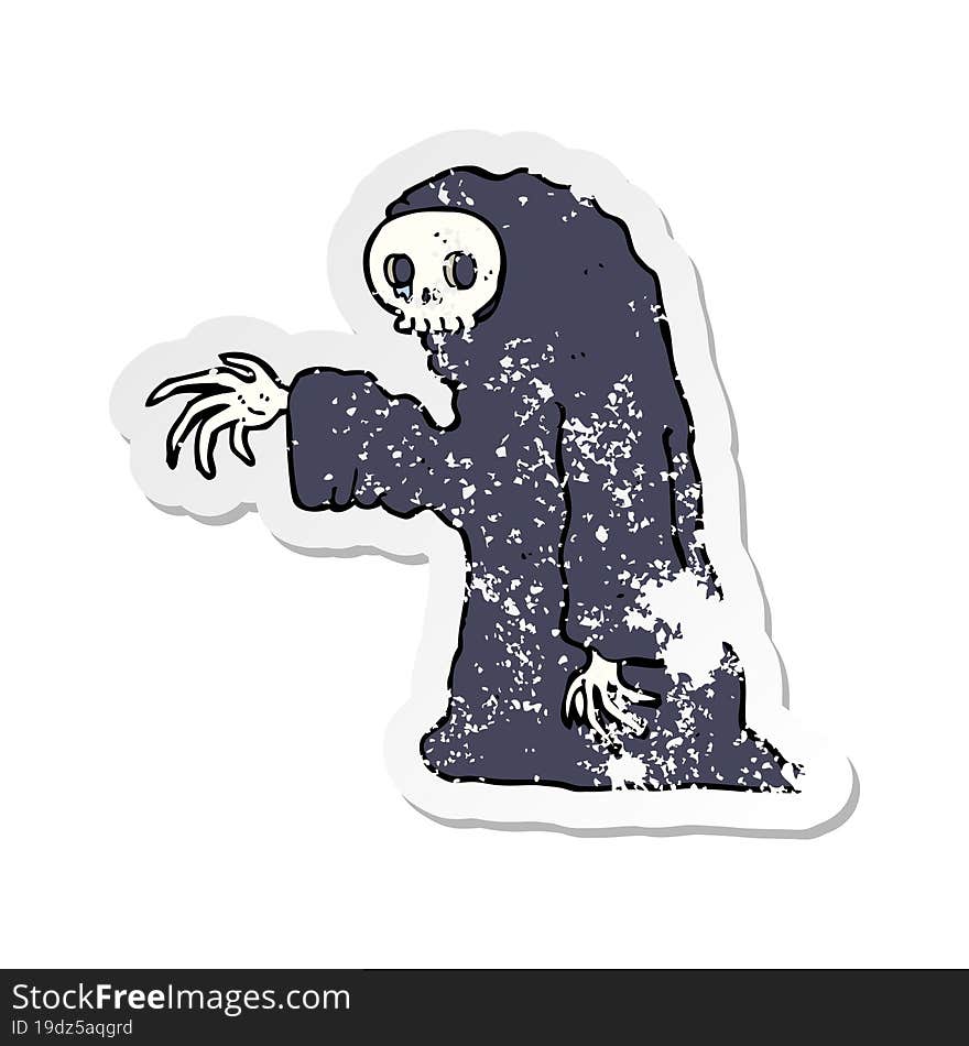 Retro Distressed Sticker Of A Cartoon Spooky Halloween Costume